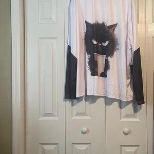 Black and White Cat Print Long Sleeve Shirt